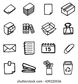 office objects or icons set / cartoon vector and illustration, hand drawn style, black and white, isolated on white background.