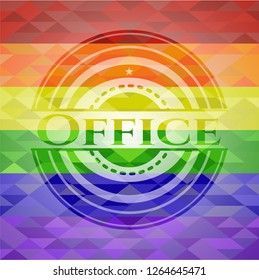 Office on mosaic background with the colors of the LGBT flag