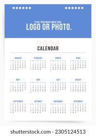Office One Page 2024 Calendar with Place for Logo and Photo. English Language, Sunday Start. 
