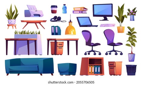 Office Open Space Furniture Elements Isolated Stock Vector (Royalty ...