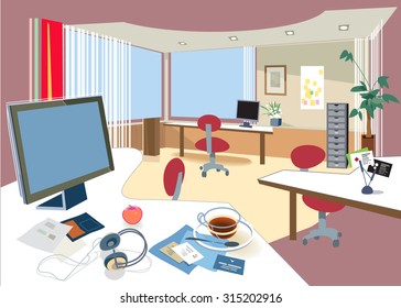 Office open space. Managers and clerks jobs place. Vector