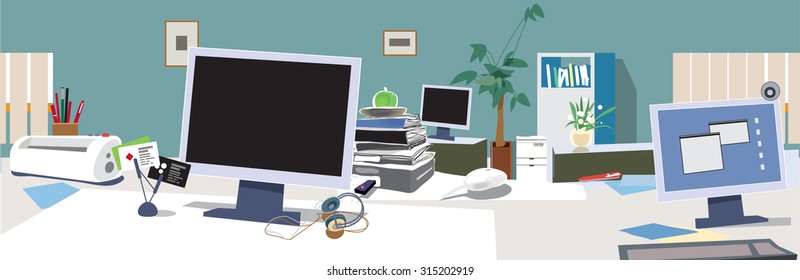 Office open space. Managers and clerks jobs place. Vector