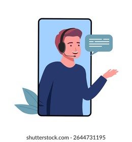 Operador de escritório com fone de ouvido conversando com clientes. Atendimento ao cliente, call center, linha direta, conceito de equipe do departamento de suporte ao cliente. personagem de pessoas vetoriais 3d. Estilo mínimo de desenho animado.