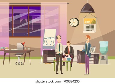 Office orthogonal colored composition with big space in cabinet and with big windows vector illustration