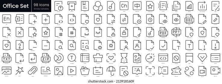 Office outline icon set. Editable stroke thin line icons Collection