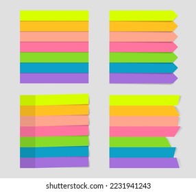 Office paper color sticky notes set. Vector illustration