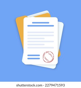 Office paper document with folder in a flat design