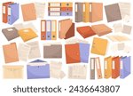 Office paper documents, archives and folders stack, pile for storage and management system isolated set vector illustration. Corporate documentation of business information organization concept