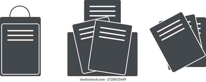 Papel de oficina en archivos y una caja, una caja con documentos valiosos, hojas de papel, bienes y finanzas, un informe contable, iconos web de Vector, texto impreso en papel A4. Contratos y solicitudes