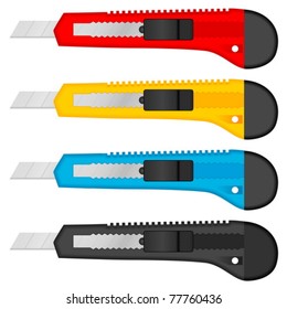 Office paper knife set on white background. Vector illustration.