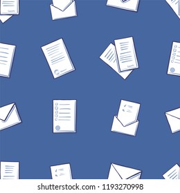 Office paper and mail seamless pattern vector. Envelope with info, documentation and letters, correspondence with voting ballot and choose options