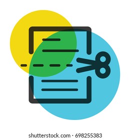 office paper and scissors  yellow and blue color mark  icon