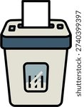 Office paper shredder with sheet being inserted, simple cartoon illustration