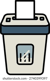 Office paper shredder with sheet being inserted, simple cartoon illustration