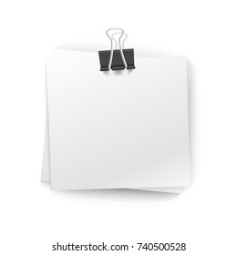Office paper stack with pin isolated on white