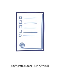 Office paper with stamp and boxes isolated icon vector. Document with text and published information and data. Voting blank with authorization form