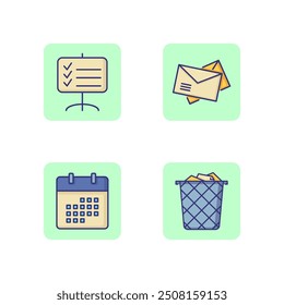Office papers line icon set. Planning board, letters, calendar and paper basket. Conference concept. Vector illustration for web design and apps