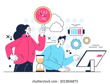 Concepto del plazo de presentación de documentos de Office. Ilustración de diseño gráfico plano vectorial