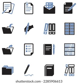 Office And Paperwork Icons. Two Tone Flat Design. Vector Illustration.