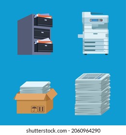 office paperwork set four icons