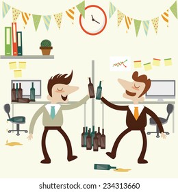 Office Party With Business Man Over Drunk .Vector Cartoon Design.