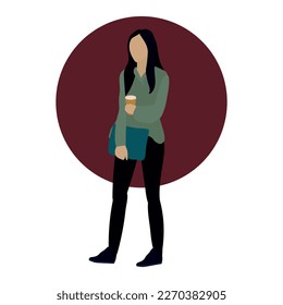 Parte de Office. Escena de celebración en un ambiente de oficina. Mujer con ropa de oficina disfrutando de bebidas en la oficina. Evento corporativo, fiesta de vacaciones. Ilustración vectorial de estilo plano sobre fondo de círculo burdeos