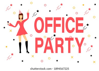 Office Party in a Nice Company. Cheerful Employees Celebrate the Holiday in the Office. Birthday, New Year, Christmas, Valentine's Day in the Company.