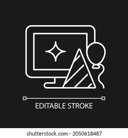 Office party white linear icon for dark theme. Developing social connections with coworkers. Thin line customizable illustration. Isolated vector contour symbol for night mode. Editable stroke