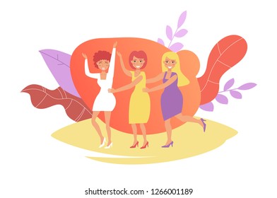 Office party, women dancing Vector. Cartoon. Isolated art on white background. Flat