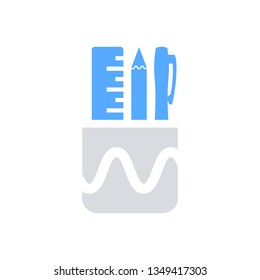 Office pen holder box icon vector - Pen holder box sign