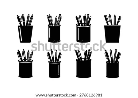 Office Pen Holder Icon Set for Desk Organization