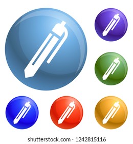 Office pen icons set vector 6 color isolated on white background