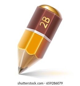 Office pencil icon with eraser, realistic vector style isolated on white