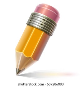 Office pencil icon with eraser, realistic vector style isolated on white