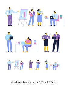 Office people. Business meeting. Teamwork. Business people working together.Cartoon Flat style characters.