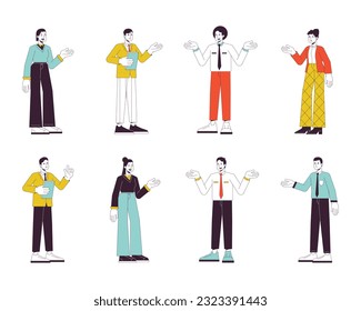 Office people casual flat line color vector characters set. Editable outline full body people on white. Office workers in formal wear simple cartoon spot illustration bundle for web graphic design