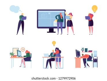 Office People Character Work Set. Man Woman Professional Employee Team. Different Businessman Meeting at Laptop. Startup Person Collection Flat Cartoon Vector Illustration