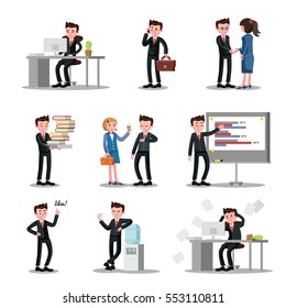 Office people collection with workers in different situations and processes at job isolated vector illustration