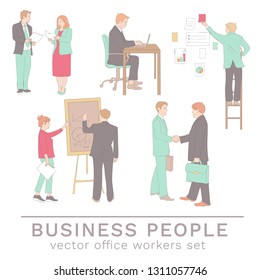 Office people concepts in line drawing style. Set of colleagues isolated on white background. Vector business characters illustration