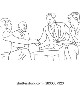 Office people in a deal vector line drawing
