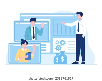 office people discussing online about business growth trending concept flat illustration