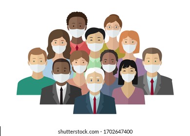 Office people in medical masks. Vector illustration.