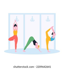 Office people practicing yoga and meditation. Managers exercising and meditating in lotus pose during work break. Can be used for mindfulness, business and relaxing concept