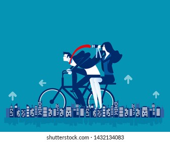 Office people riding bicycle healthy lifestyle. Concept business vector illustration, City building, Architecture, Cycling.