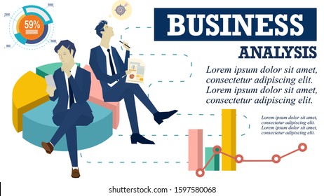 Office people sitting on Pie graph look for how to method work success, business concept, focused to the target lock, goal achievement, statistic and strategy grow data,