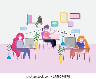 office people social distancing meeting room