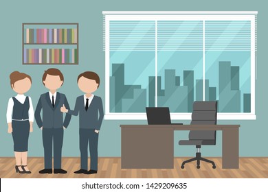 Office people standing and talking to each other. Vector illustration.