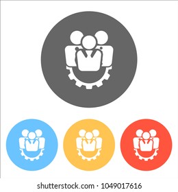 office people, team 2. Set of white icons on colored circles