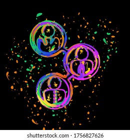 office people, team. Colored ink with splashes on black background