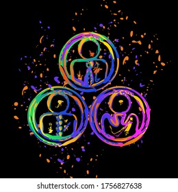 office people, team. Colored ink with splashes on black background